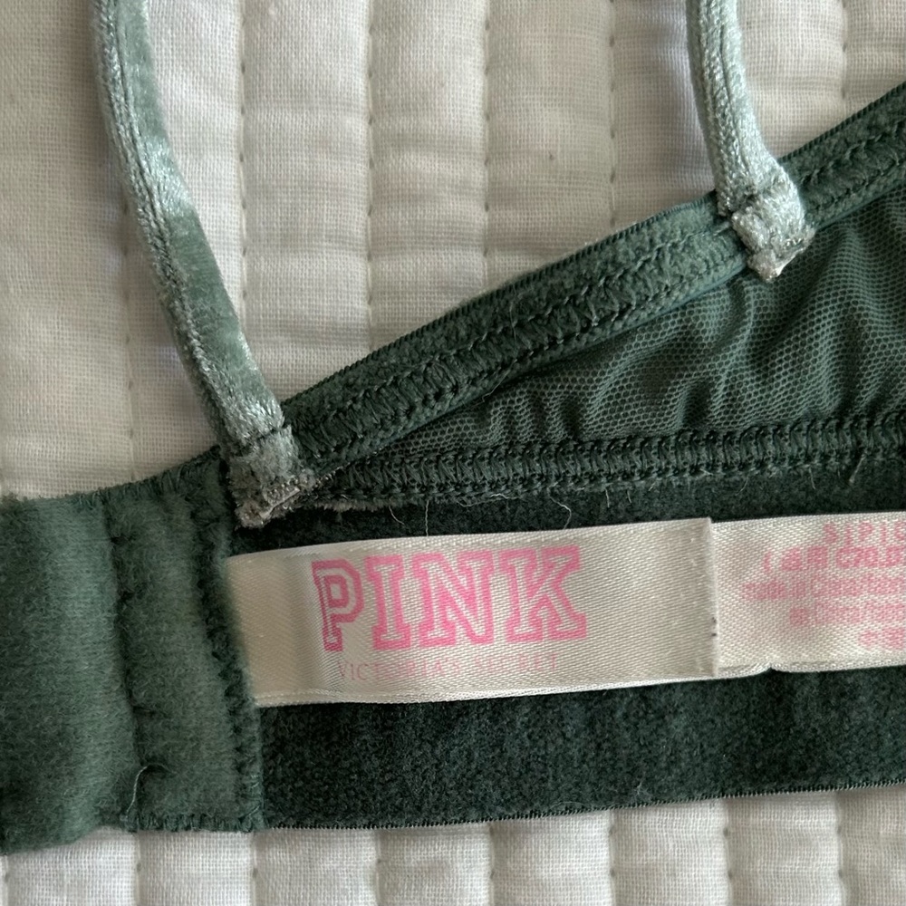 Victoria’s Secret PINK Triangle Cup Unlined Velvet Bralette Sz Small Moss Green - Picture 8 of 8